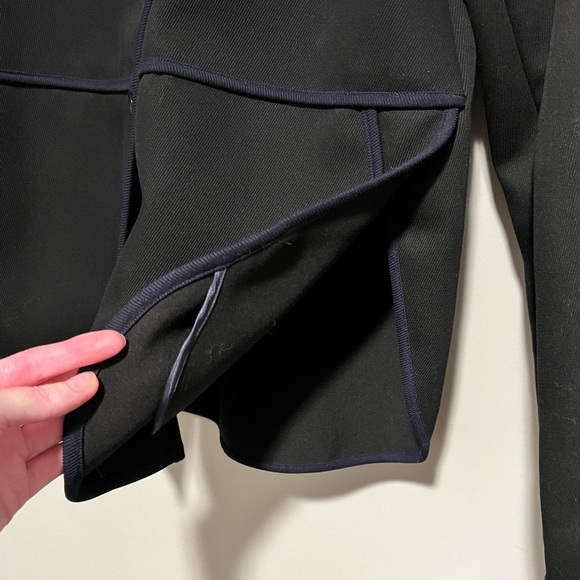 J Crew Black Navy Blue Tipped Twill Blazer Jacket Mandarin Collar Size 6 - Picture 6 of 8